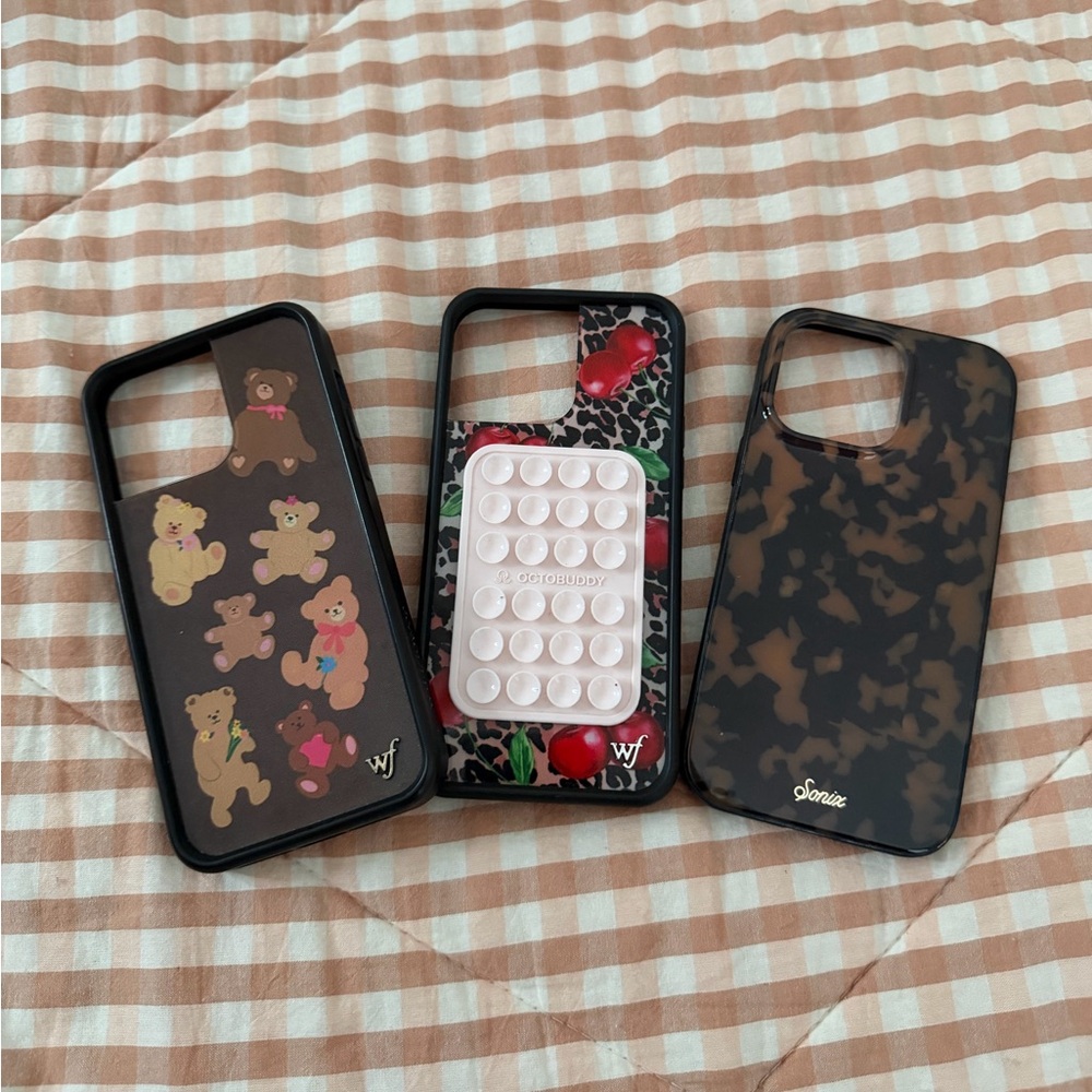 iPhone 14 Pro Max Wildflowers Bear and Cherry Phone Cases - Black and Brown